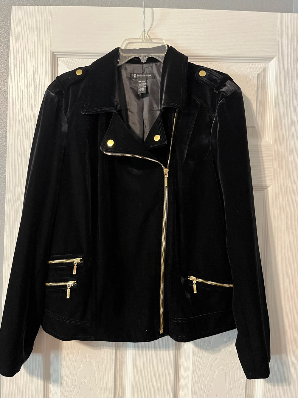 INC Black Velvet Moto Jacket with Gold Hardware